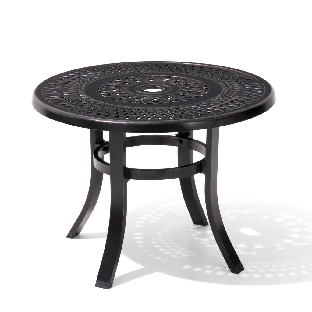 Cast Aluminum Round Patio Side Table with Umbrella Hole Black K18113