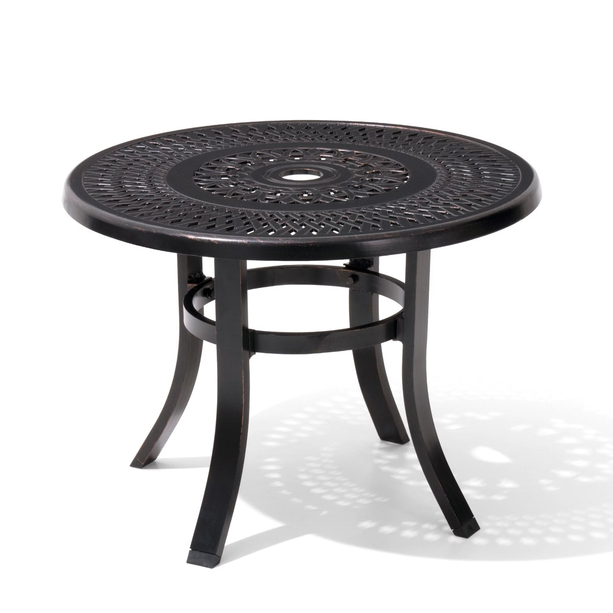 Cast Aluminum Round Patio Side Table with Umbrella Hole Black K18113