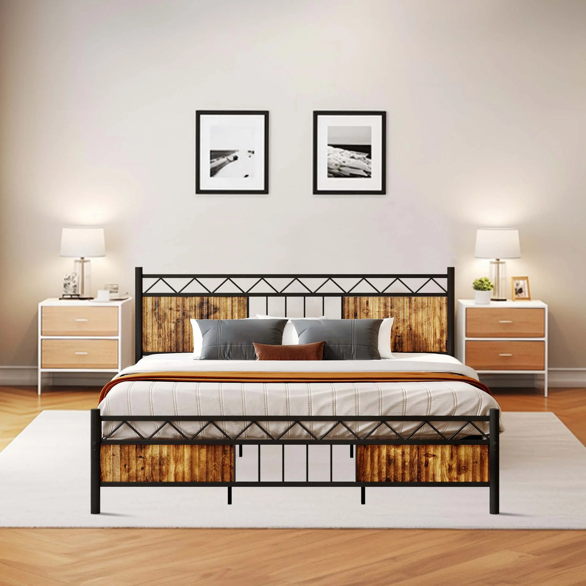 King Size Platform Metal Bed Frame with Headboard L38801