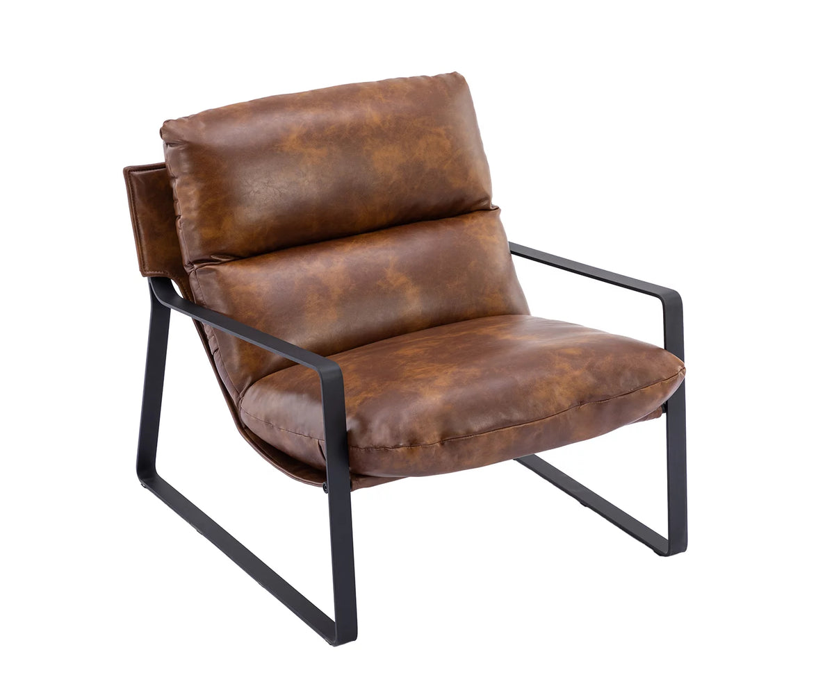 Brown Faux Leather Upholstered Accent Armchair with Metal Base C8843