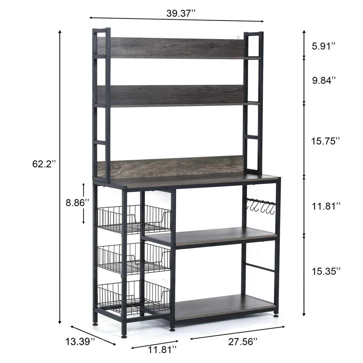 5-Tier Kitchen Bakers Rack with 3 Baskets Z755279