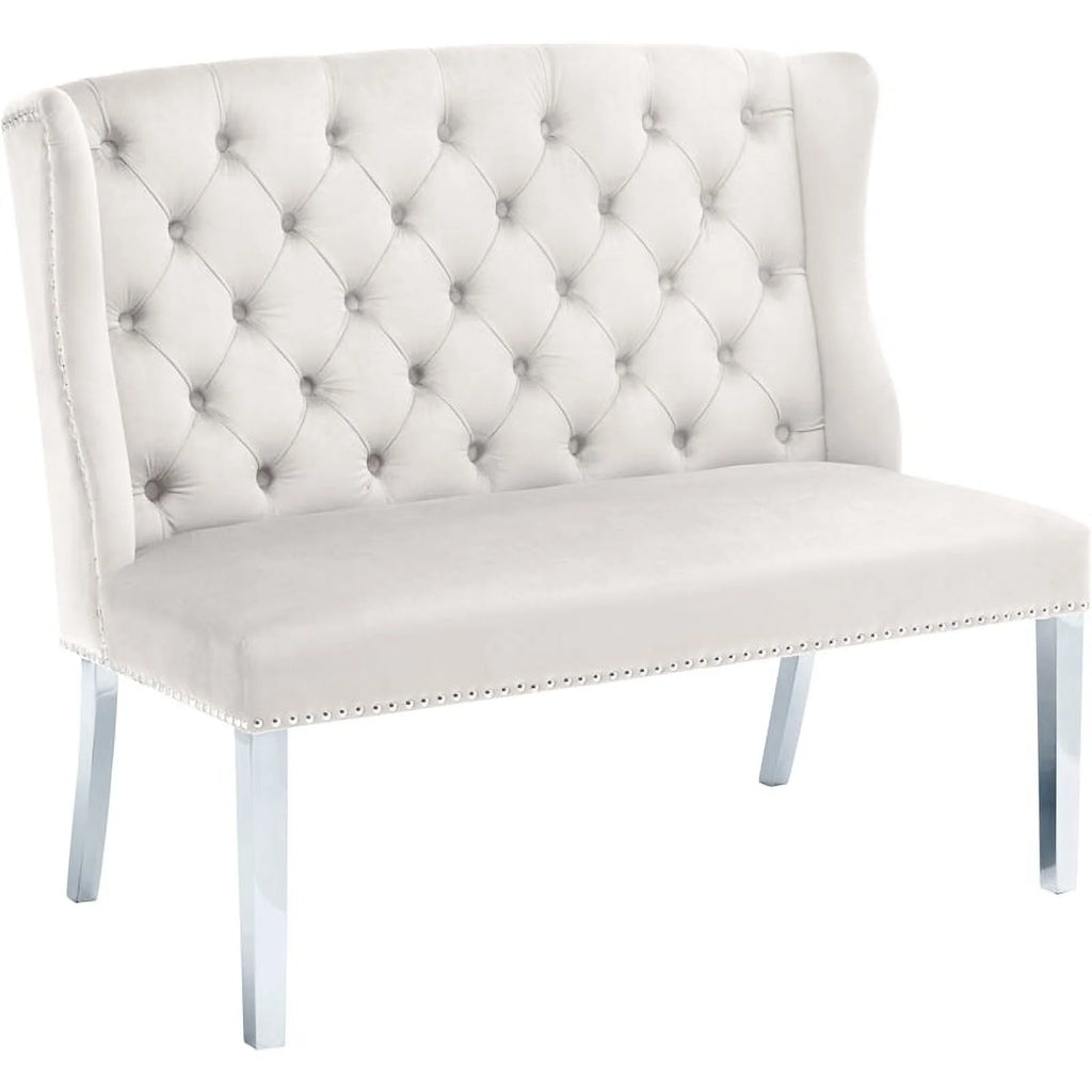 Cream Velvet Settee Bench J423