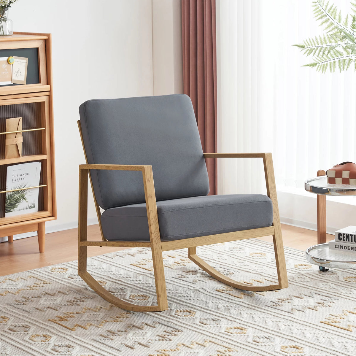 Gray Upholstered Rocking Chair H3179