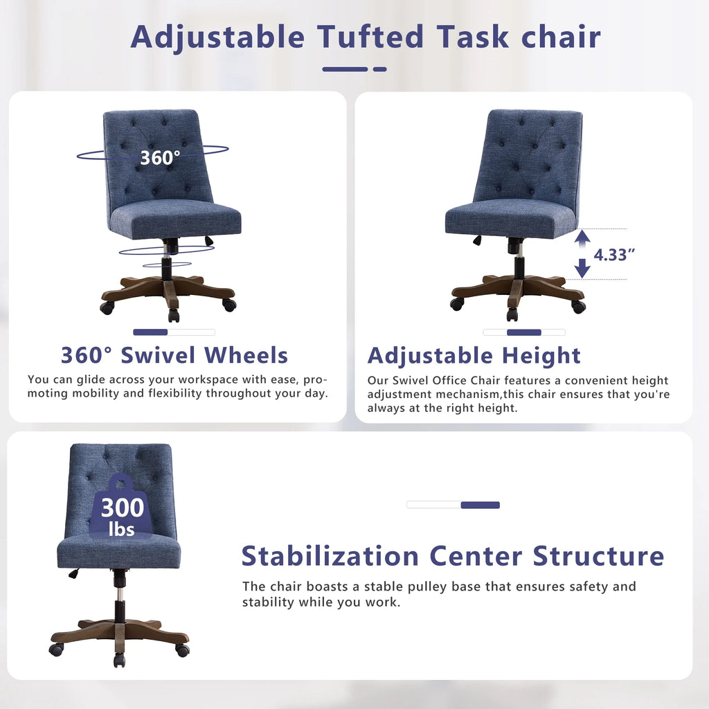 Blue Armless Swivel Fabric Padded Desk Chair F8100