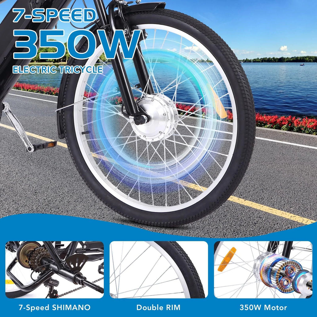 Electric Tricycle 24 7 Speeds 3 Wheels Blue E518