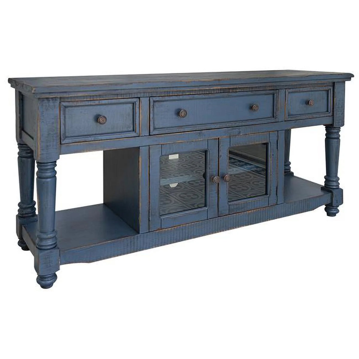 Blue Solid Wood Open Shelving TV Stand T288