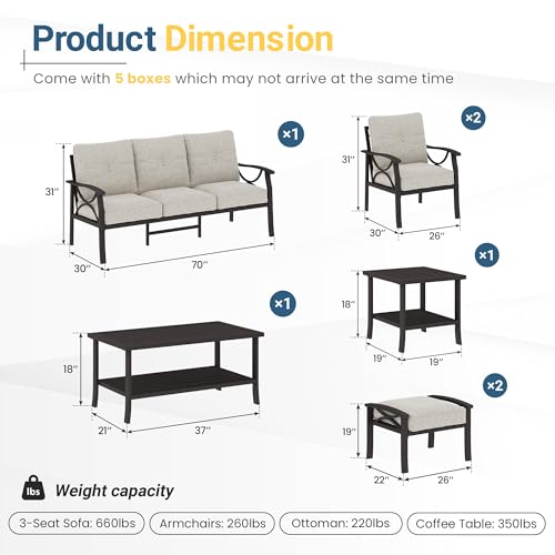 5-Piece Outdoor Metal Sectional Furniture Set with Cushions and Coffee Table X48729
