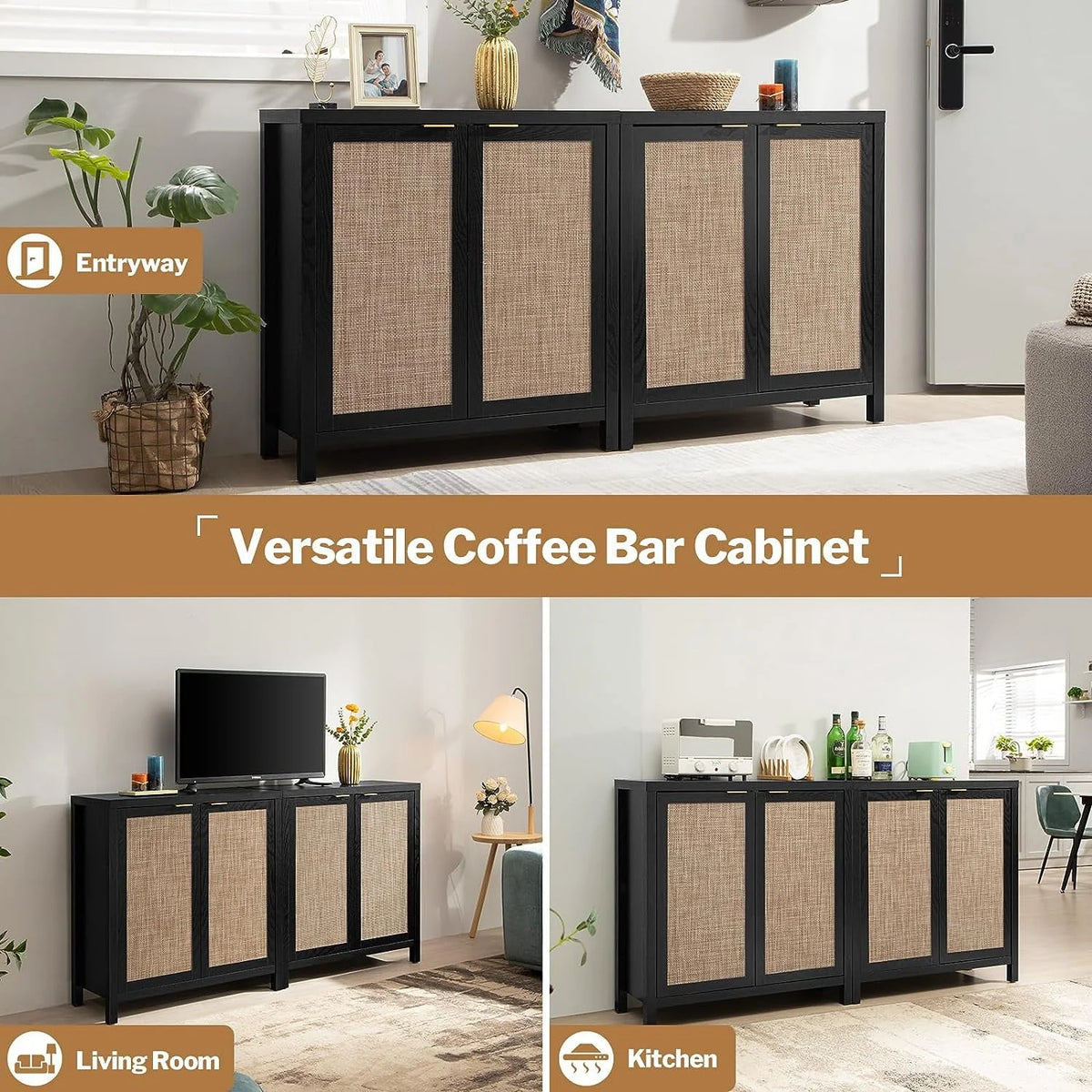 Set of 2 Rattan Cabinet with Doors P4515