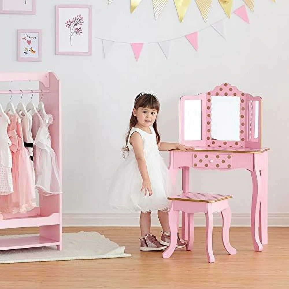 Pretend Play Vanity Table and Chair Set with LED Mirror T541645