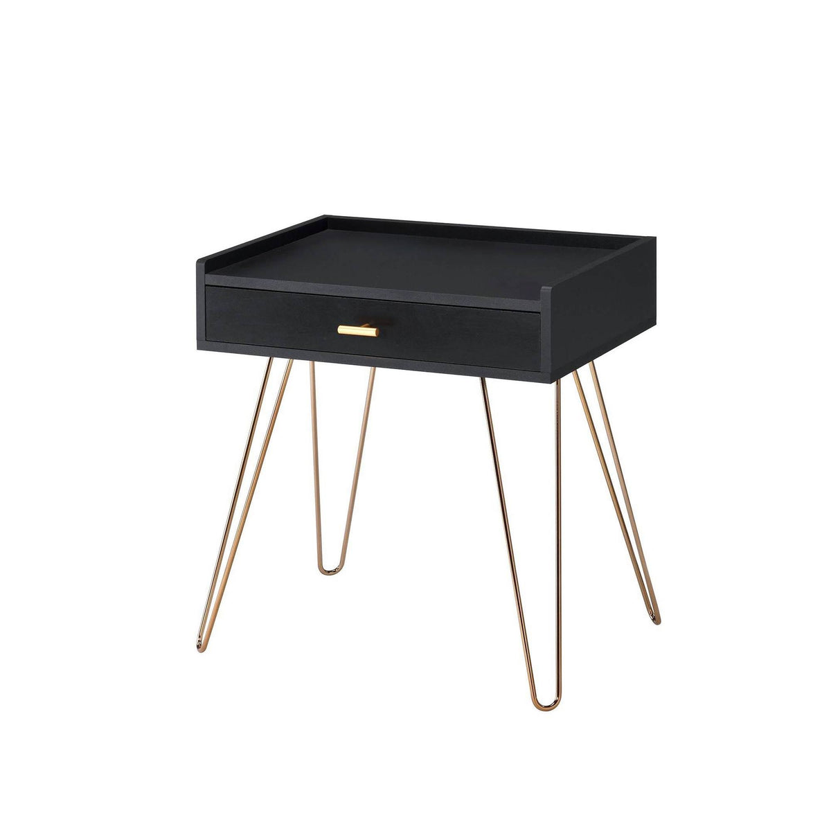 Black Mid-Century Accent Table with Copper Hairpin Legs E684