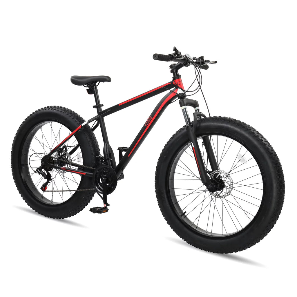 26in Fat Tire Mountain Bike 21 Speeds Red Black K59415
