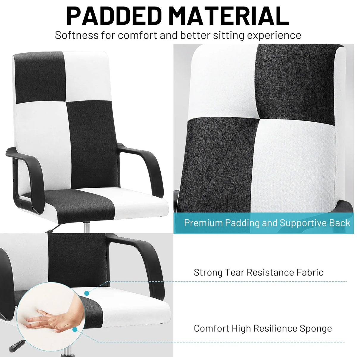 White and Black Checkerboard Pattern Office Chair E675935