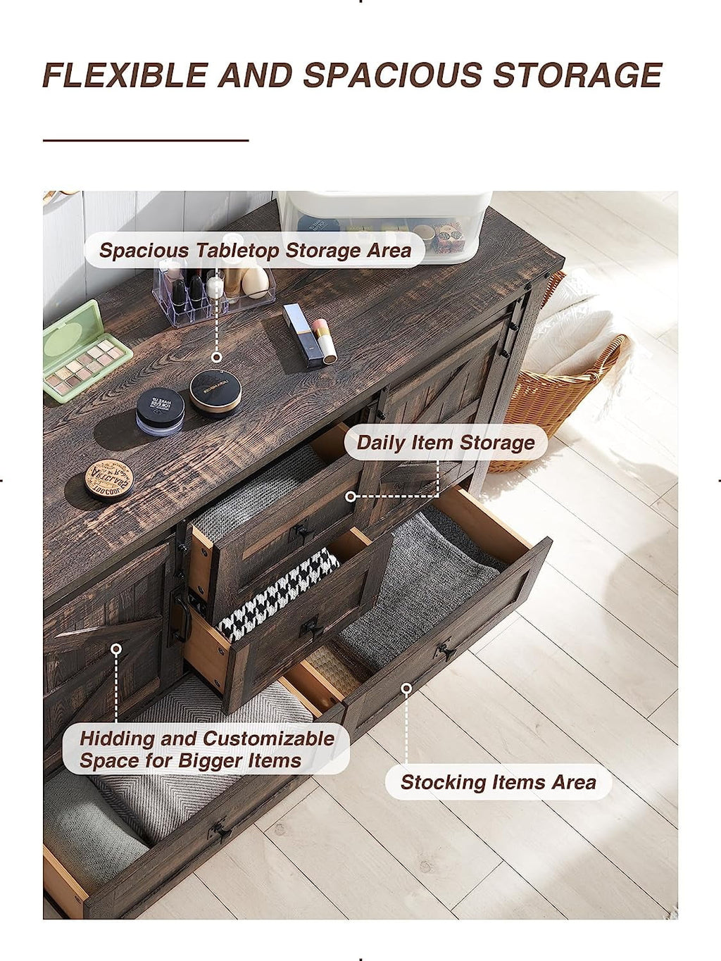 White 4 Drawer Dresser with Barn Door I552392